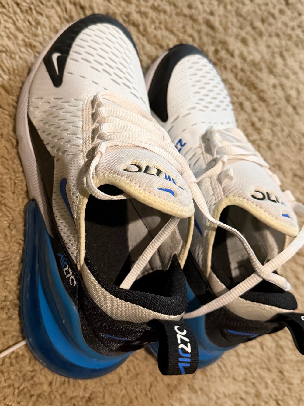Nike Men's Air Max 270 White Black & Blue Running Sneakers
